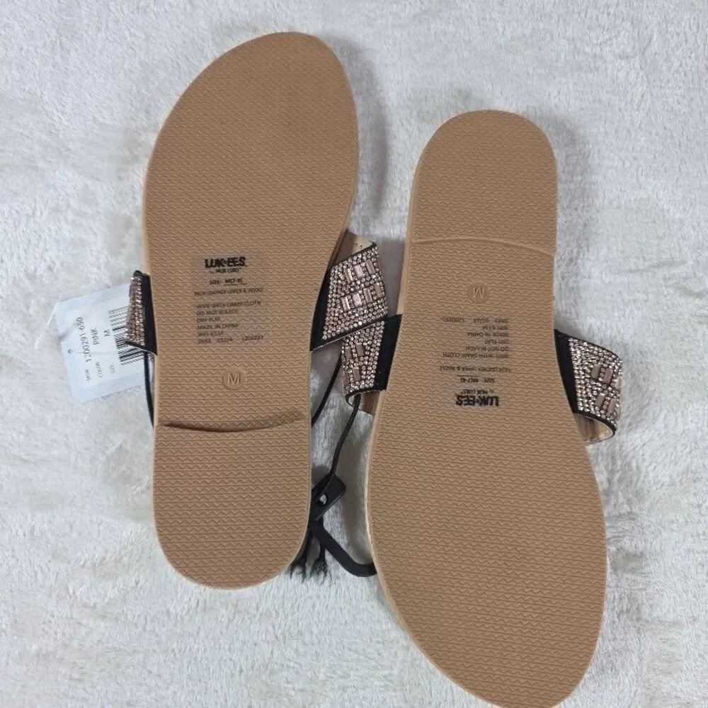 Muk Luks Luk*ees Pink Rose Gold Beaded Thong Sandal M 7/8 Beach Cruise Vacay NWT - Picture 5 of 6